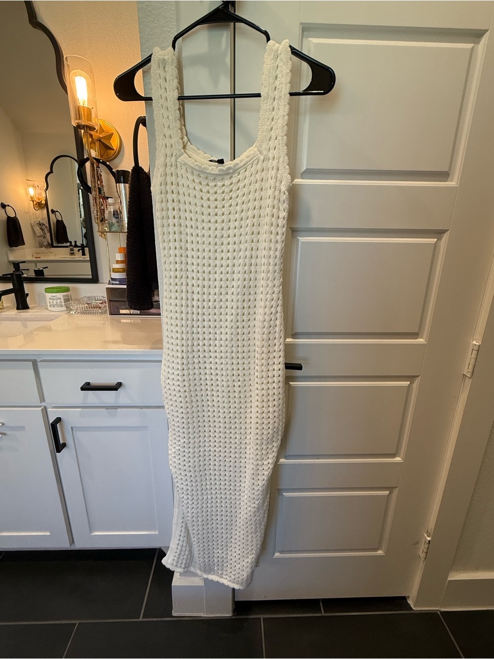 Lulu's Cream Sleeveless Waffle Knit Midi Dress